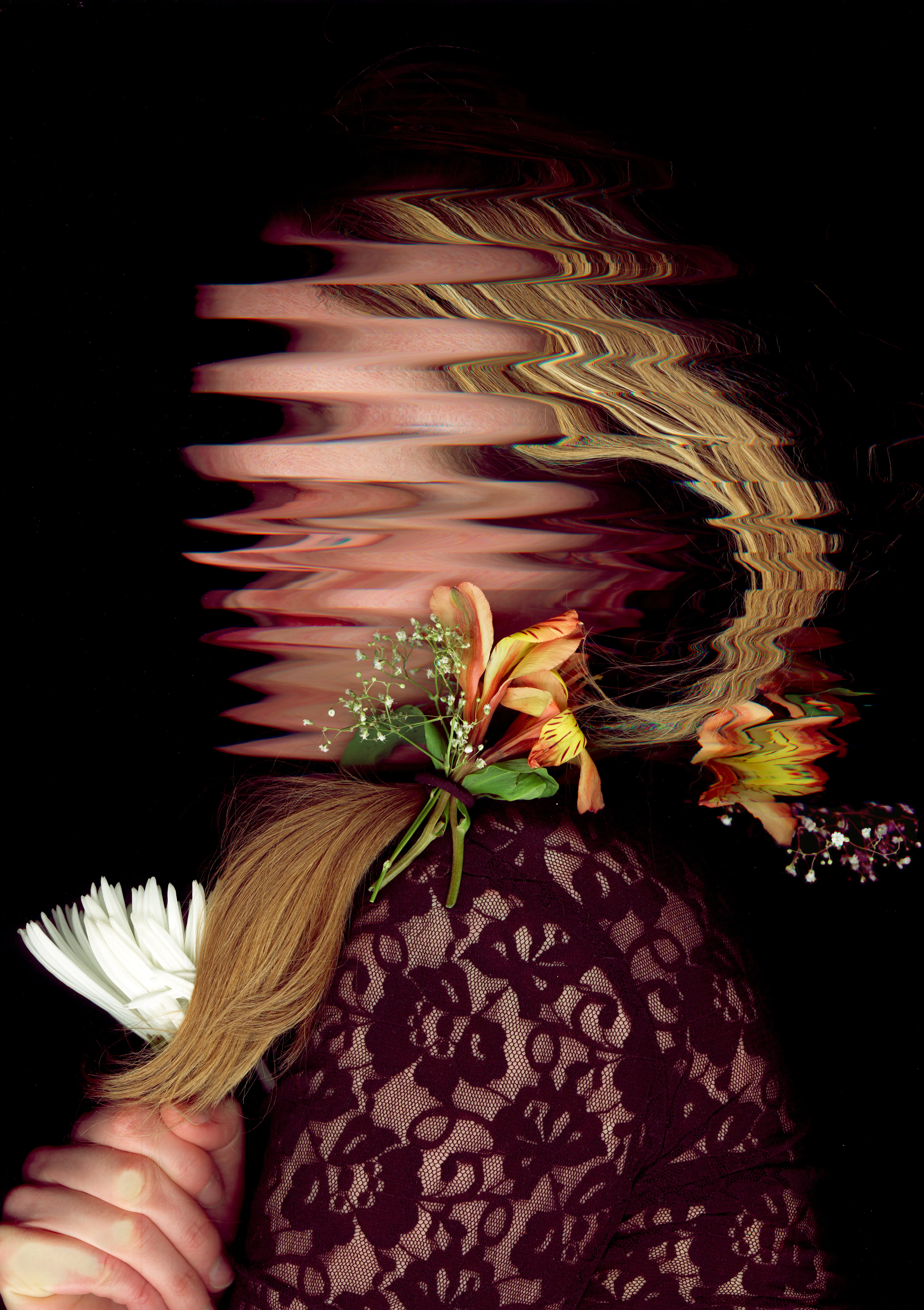 Jane with Flowers, 38 x 29 inches, 2014 — scanner photograph by Kurt Novak